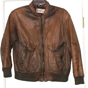 Vintage Brown Leather Bomber Jacket Aviator Coat